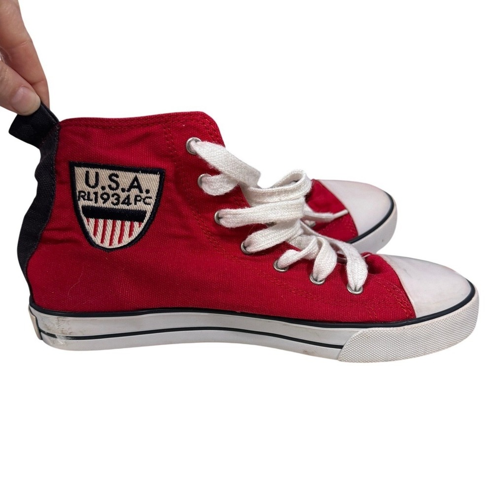 Polo Ralph Lauren Chatem Hi Red Canvas High Top Sneakers USA‎ Patch youth 4.5